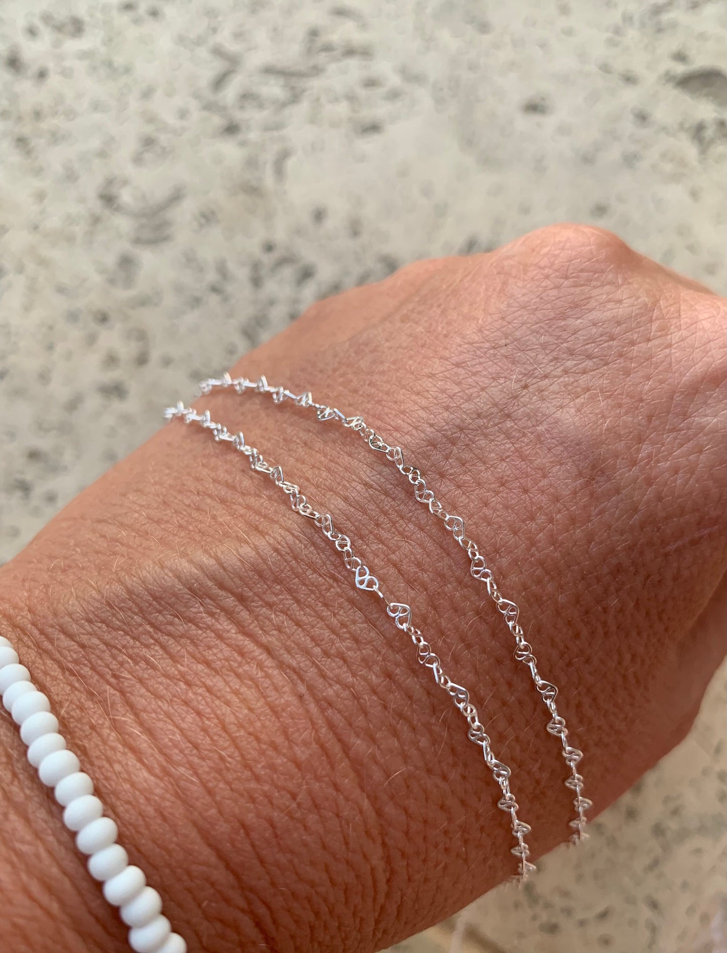 50 cm Chaîne Coeurs 2x3 mm plaqué Argent 925, morceau de chaine à la coupe, fabrication de bijoux
