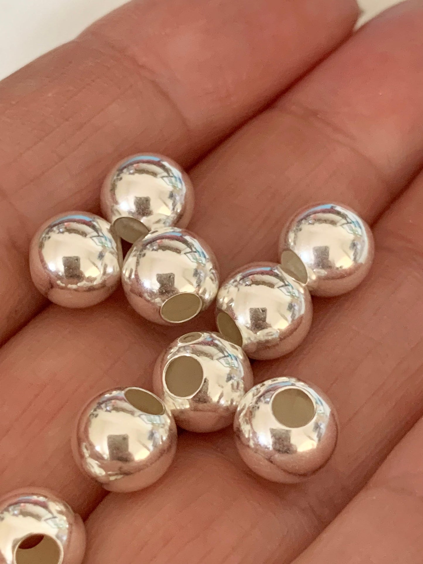 Lot de Perles lisses 8 mm en argent massif 925/100, trou 3mm