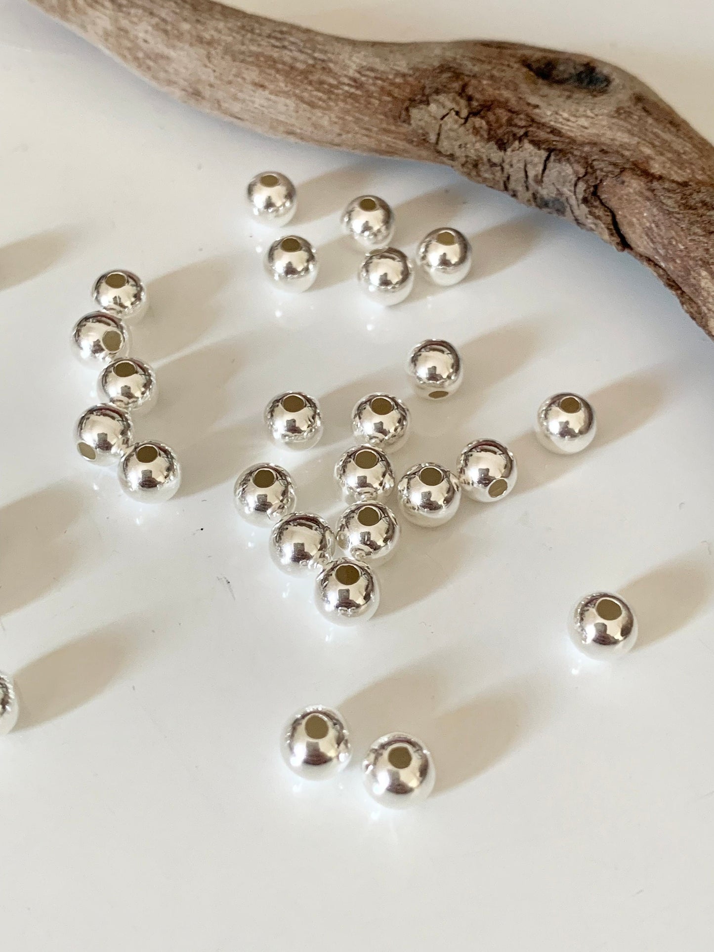 Lot de Perles lisses 6 mm trou 1,8mm argent massif 925/1000