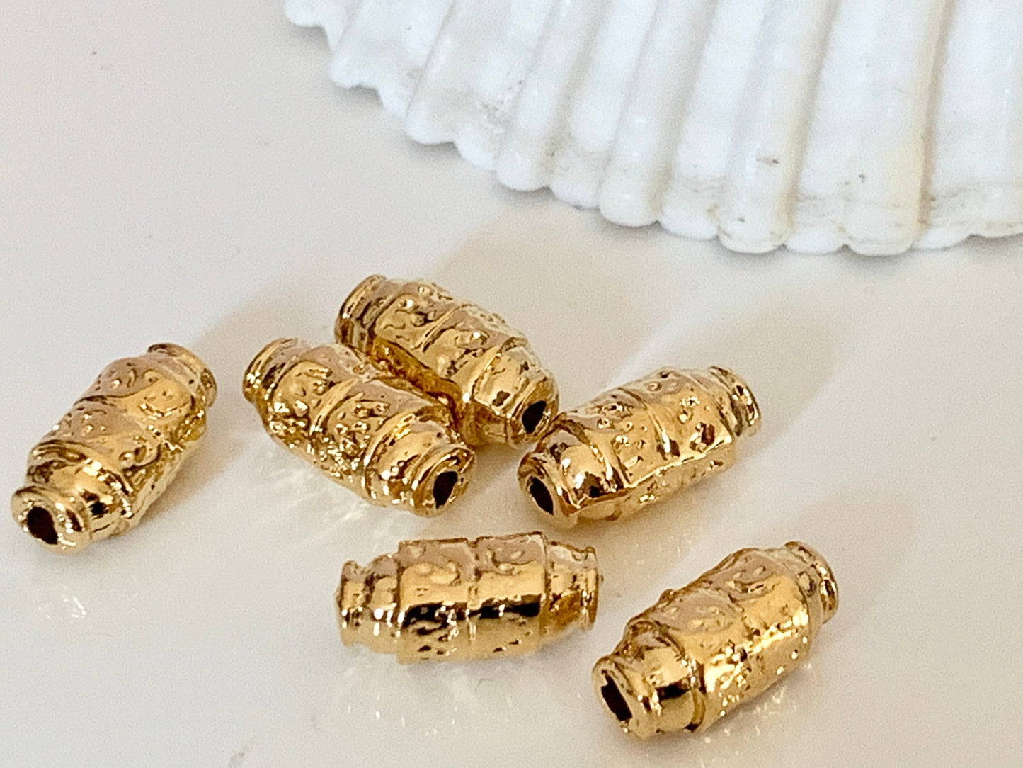 Connecteur Bali 14 x 7mm, intercalaire perle tube plaqué or 24 carats