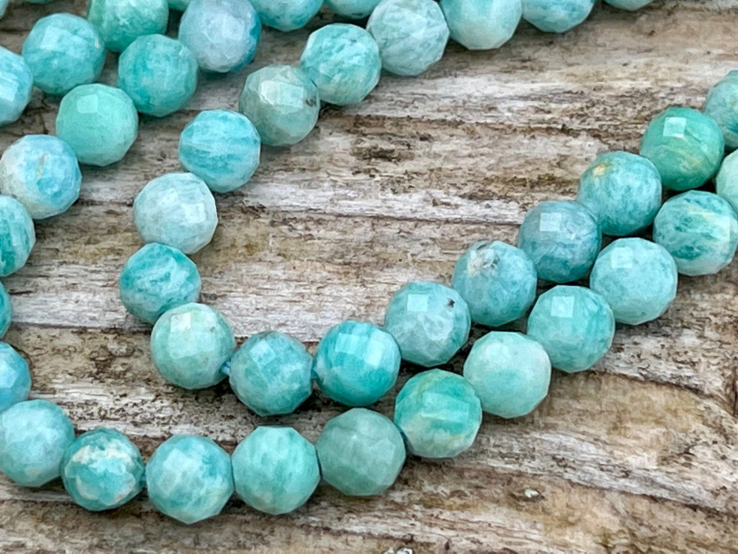 Amazonite 4,7 mm facettée, 10 perles facettes gemme naturelle 4.7mm tons bleu aqua/vert d'eau, pierre naturelle