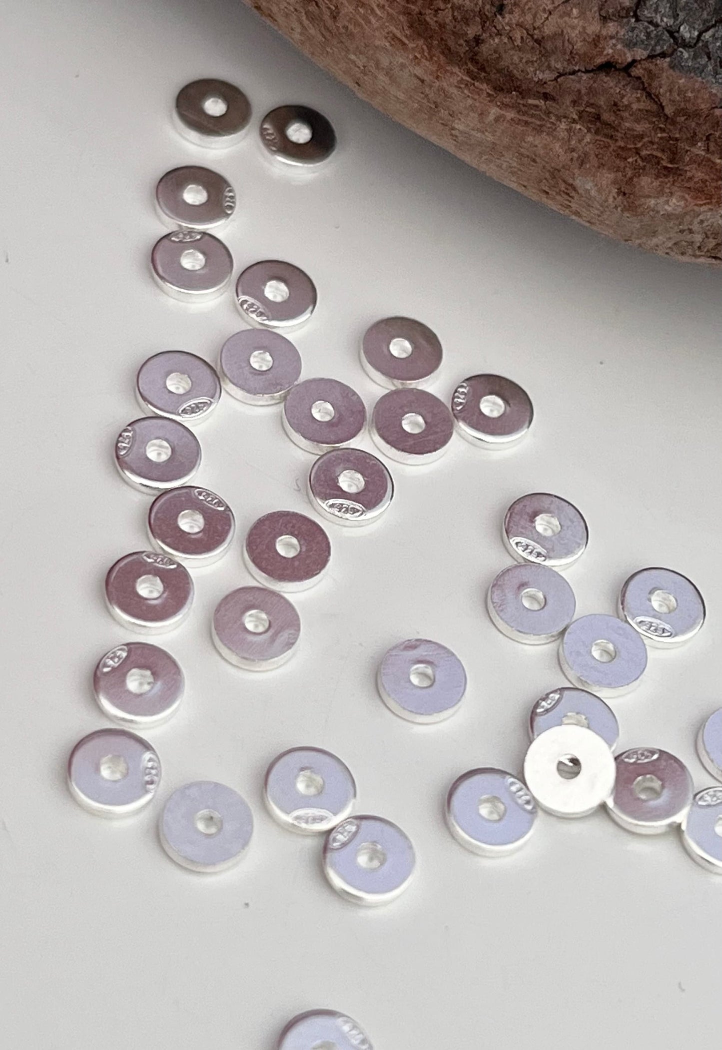 Lot de Disques argent, Rondelles 4mm trouées en argent véritable, Intercalaire heishi en argent pur 925/1000, perles estampillées 925