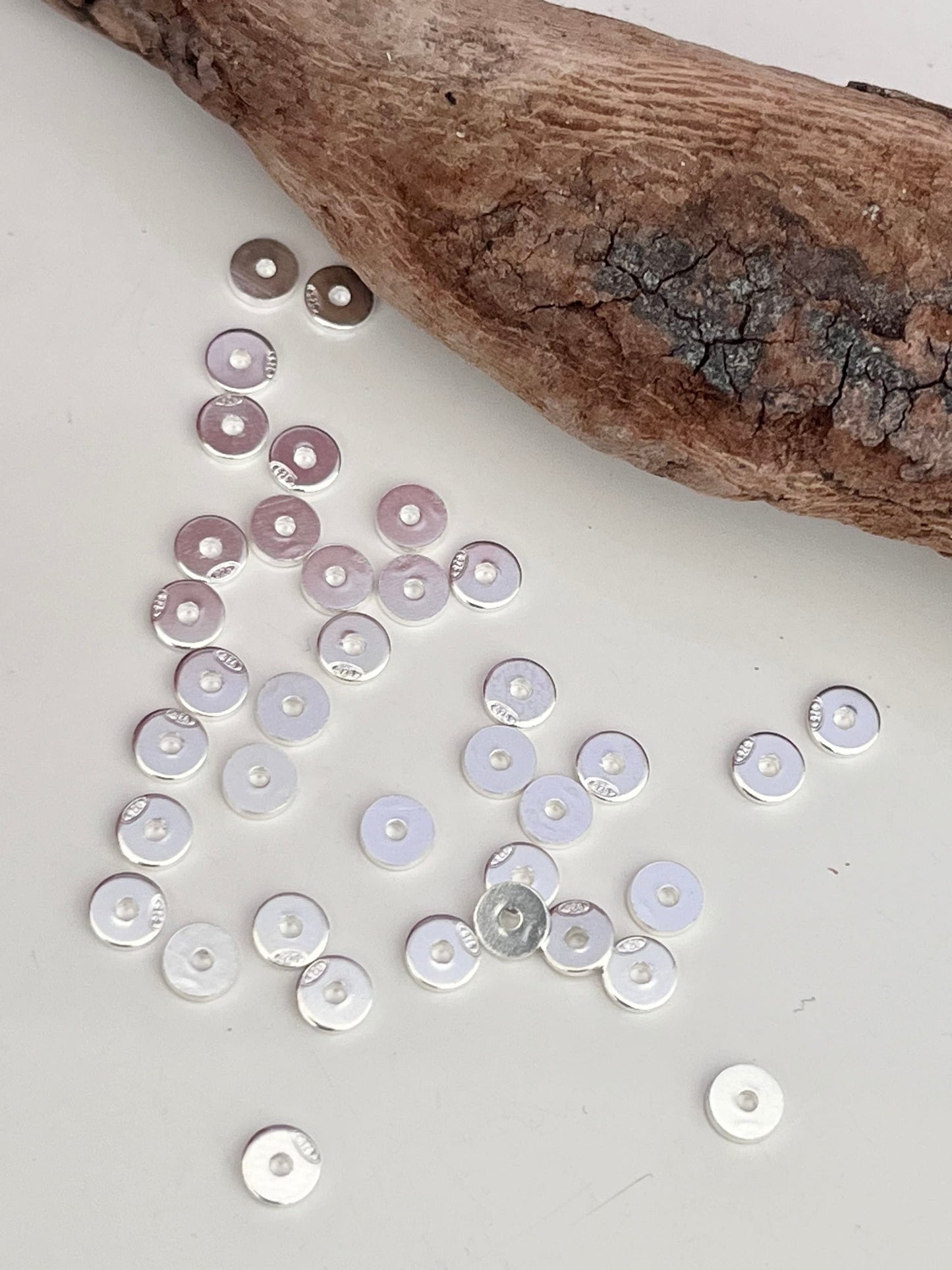 Lot de Disques argent, Rondelles 4mm trouées en argent véritable, Intercalaire heishi en argent pur 925/1000, perles estampillées 925
