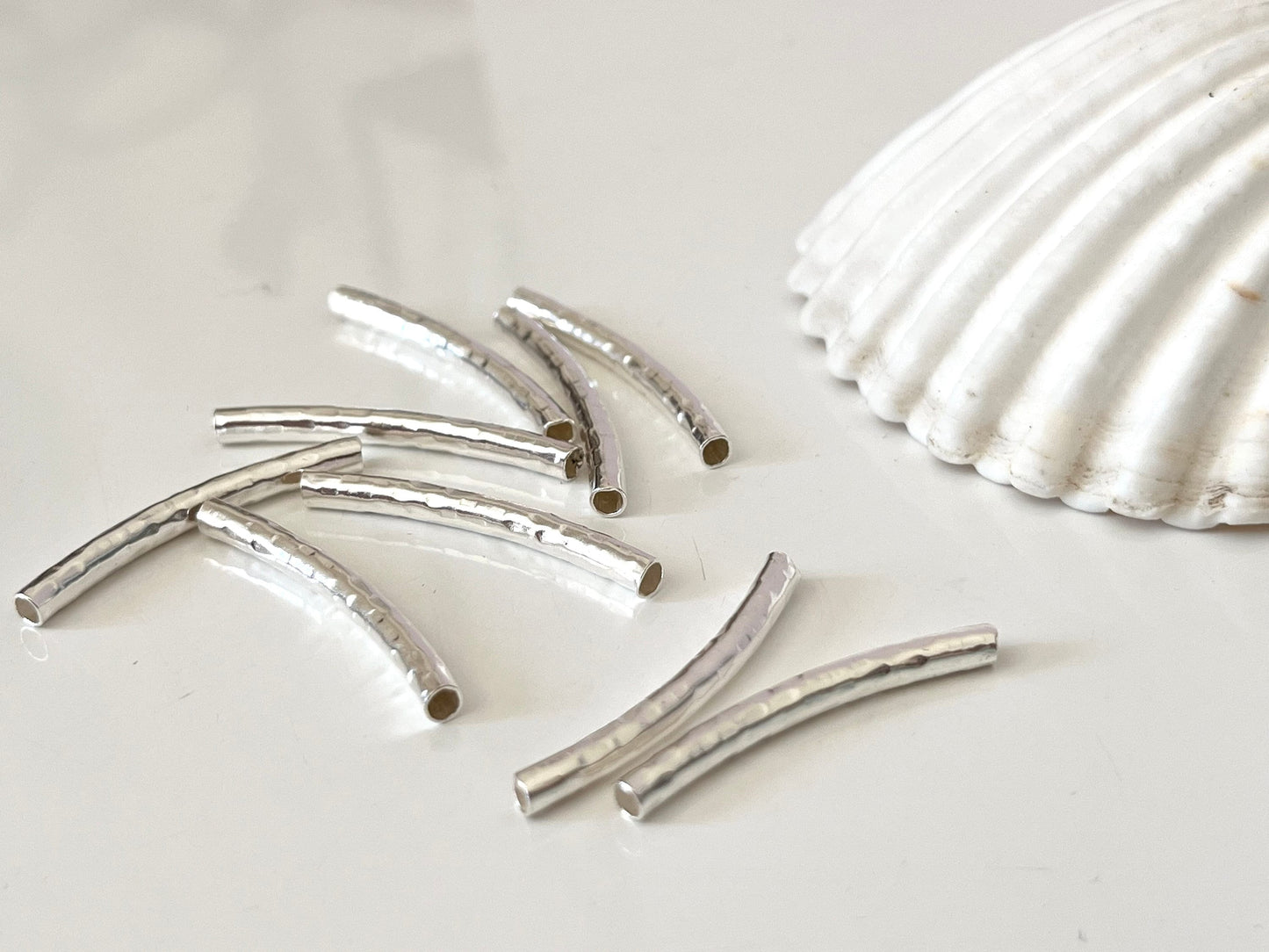 Tube martelé courbés 30x3mm en argent 925, tube en argent véritable, tube en argent massif 925/1000