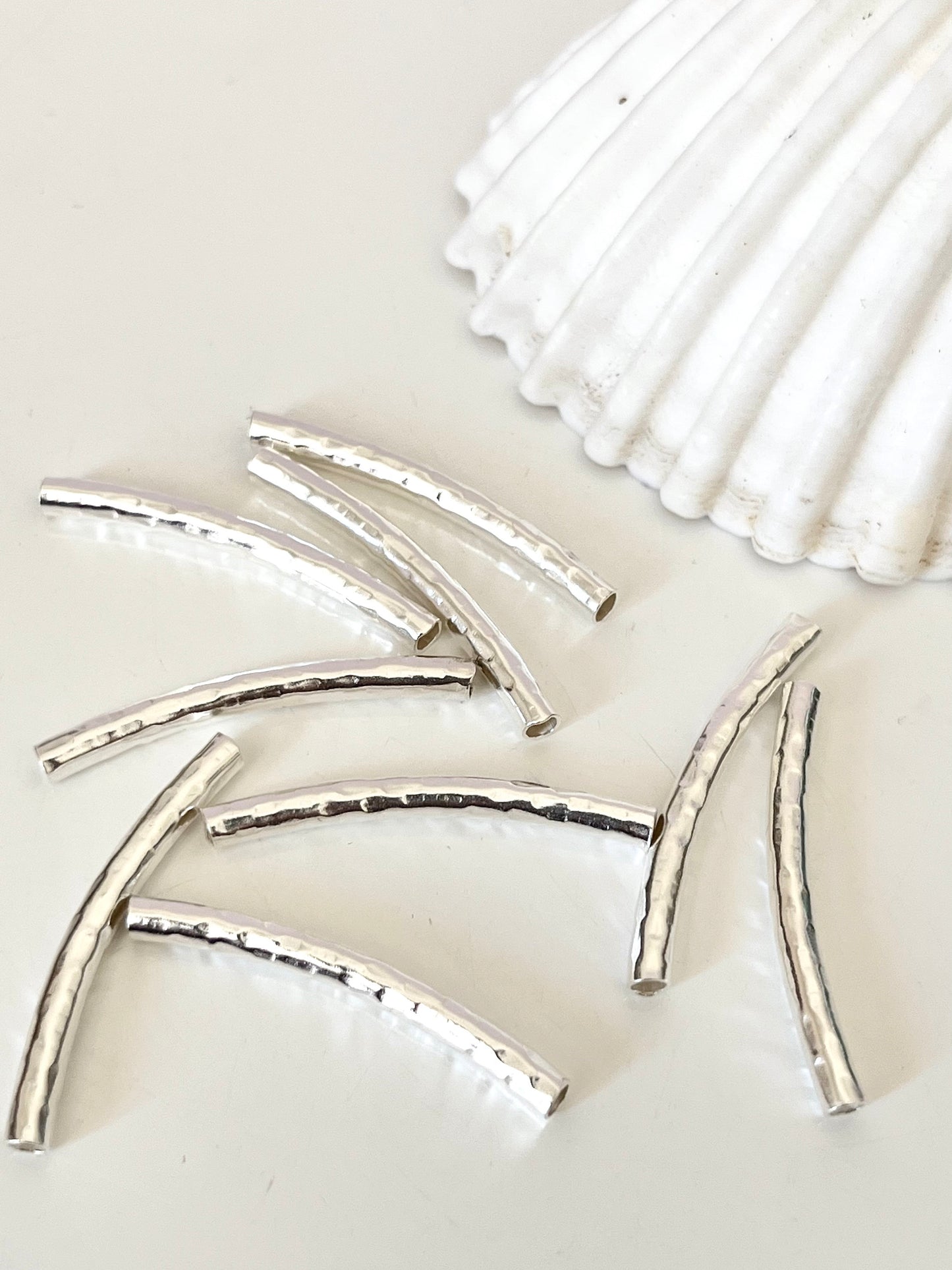 Tube martelé courbés 30x3mm en argent 925, tube en argent véritable, tube en argent massif 925/1000