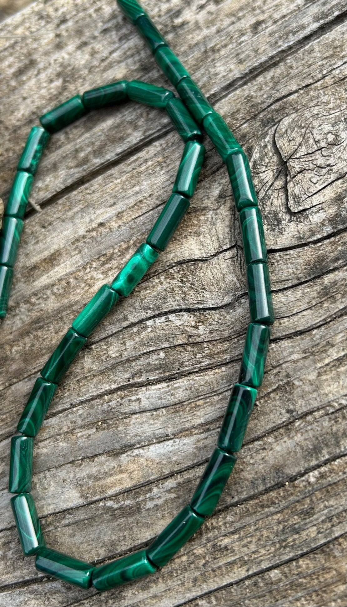 2 Tubes 4x13mm Malachite vert foncé naturellement, pierre naturelle rouleaux perle naturelle, baril malachite