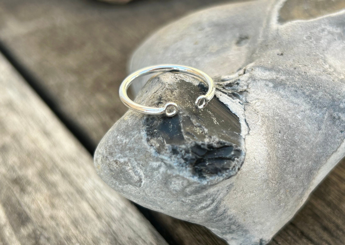 Support de bague 2 anneaux, anneau fil en argent massif 925, Ajustable,