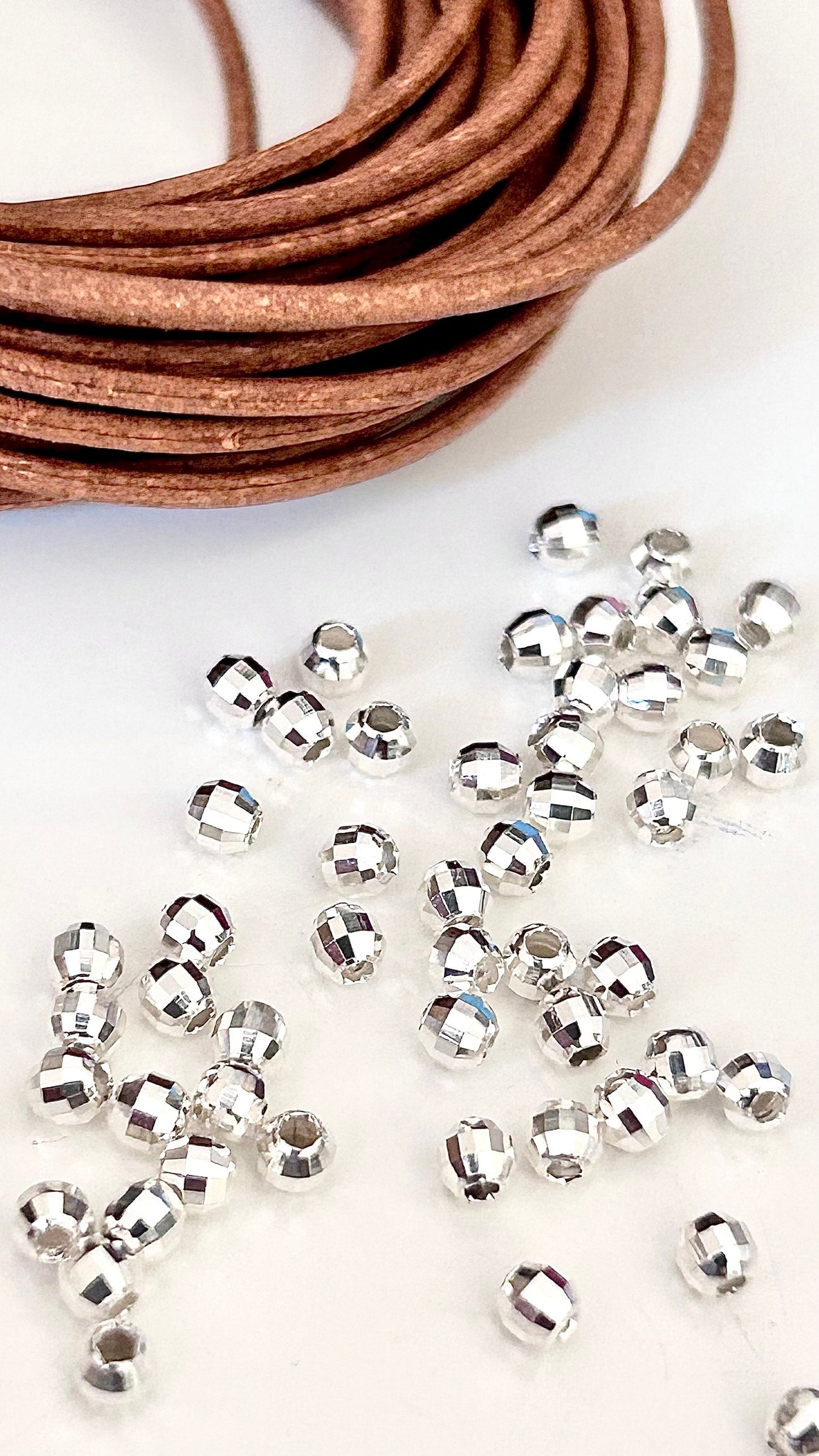 Perles facettées 3 mm trou 1,2mm argent massif 925/1000