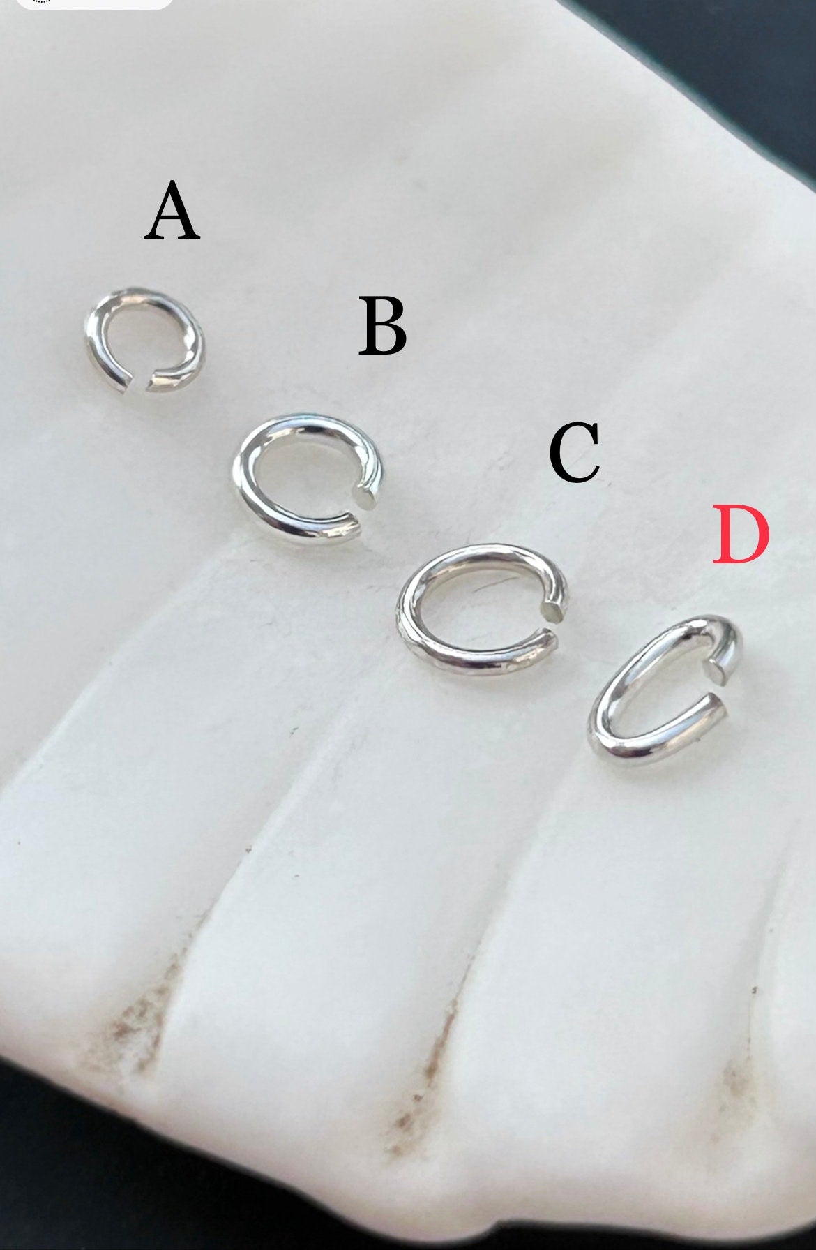 10 Anneaux ouverts argent 925 3/4mm, anneaux différentes tailles au choix, anneau saut ovale