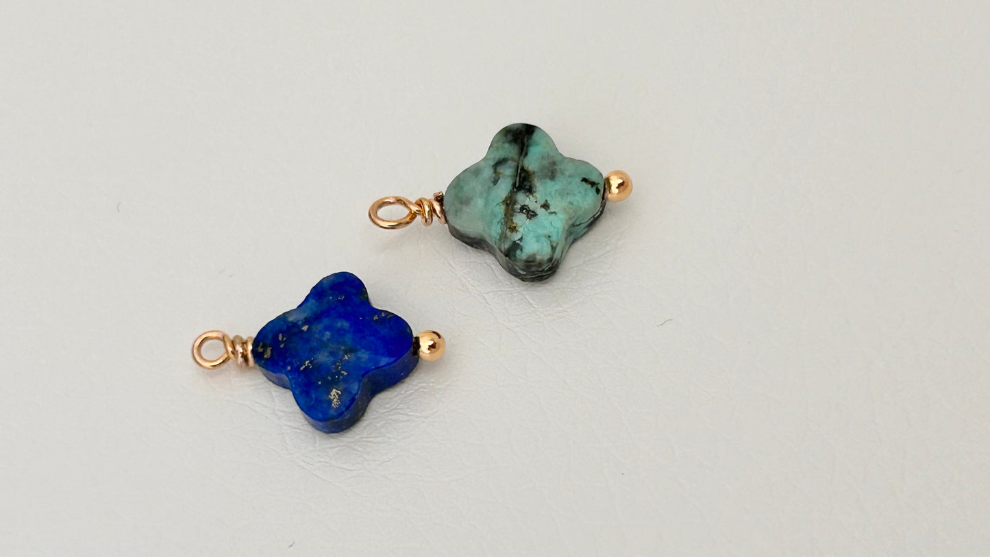 Perle trèfle Lapis / Turquoise Africaine naturelle 10m et doré or fin
