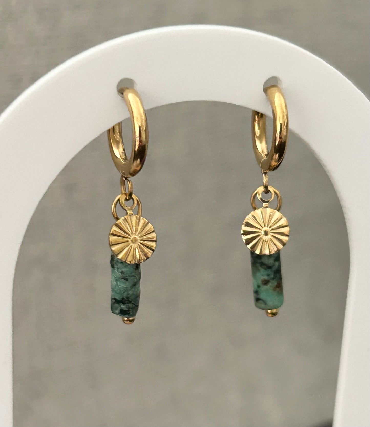 Créoles acier doré et Turquoise Africaine