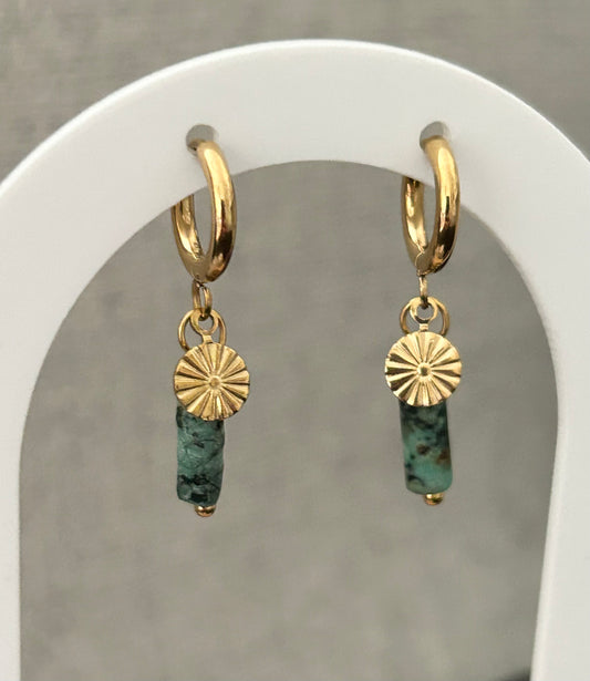 Créoles acier doré et Turquoise Africaine