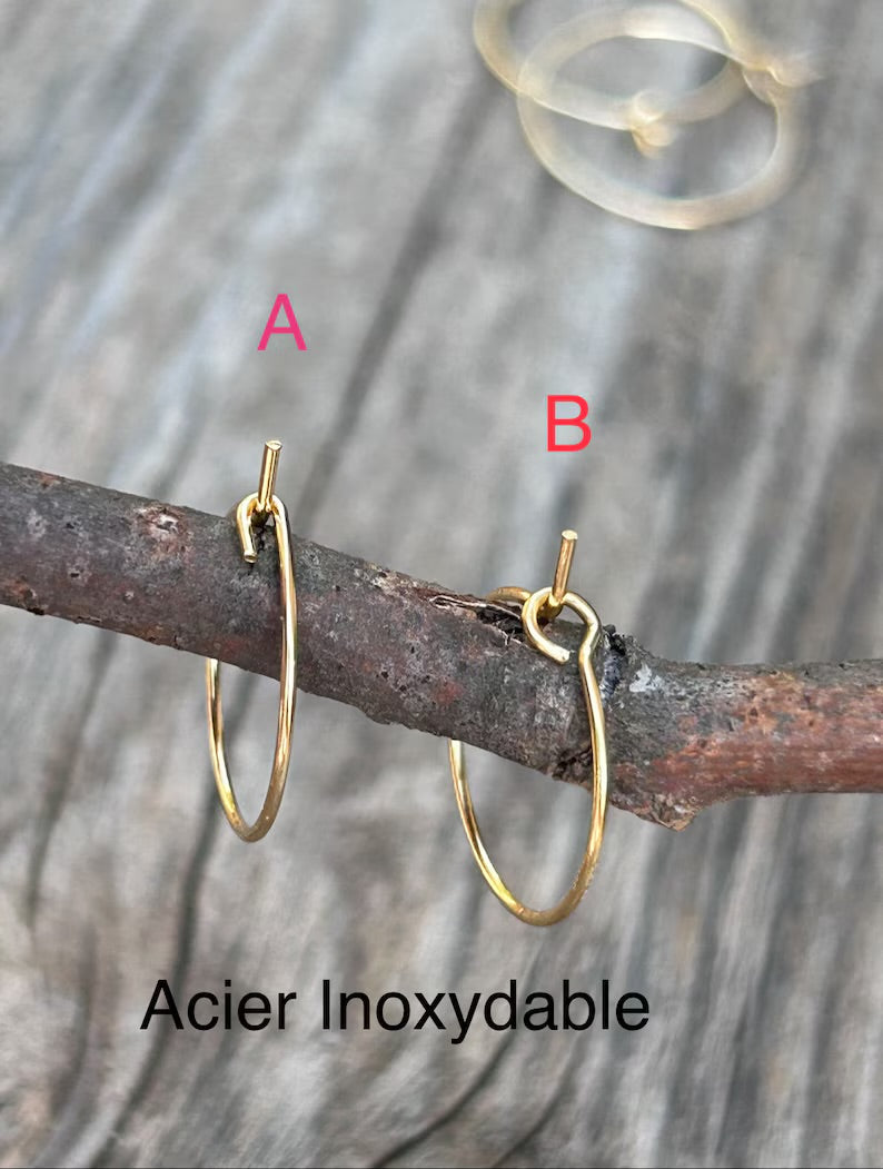 10 pièces Créoles en acier inoxydable doré, supports de boucles d'oreilles anneaux ronds, 15mm / 20mm / 25mm / 30mm