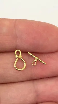 Fermoir "T", fermoir T 10,5mm en plaqué or 24 K plaquage 3 microns, Fermoir toggle boucle romantique