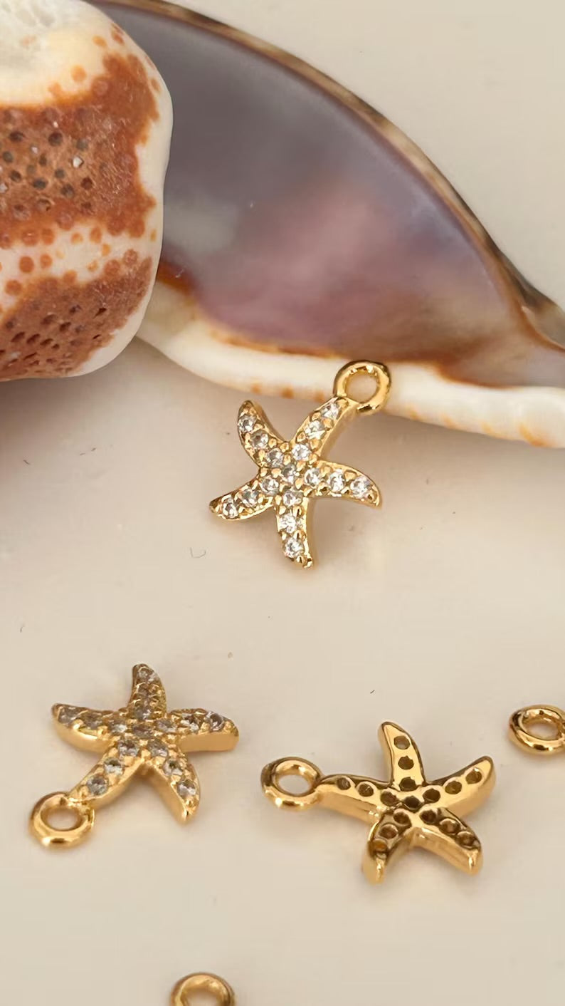 Étoile de mer 8mm strass et plaqué or plaqué or 24 carats, étoile mer plaqué or 24 K, petits diamants zircon