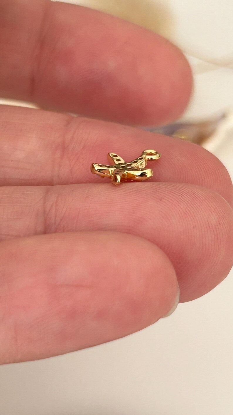 Étoile de mer 8mm strass et plaqué or plaqué or 24 carats, étoile mer plaqué or 24 K, petits diamants zircon