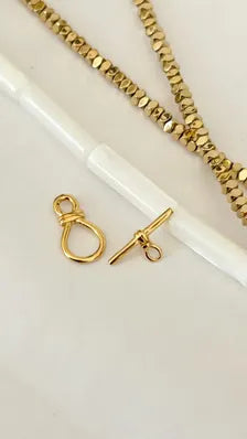 Fermoir "T", fermoir T 10,5mm en plaqué or 24 K plaquage 3 microns, Fermoir toggle boucle romantique