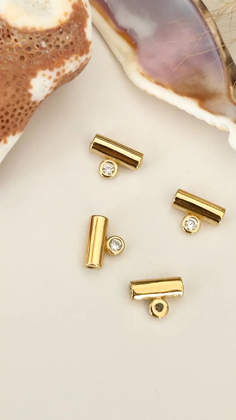 Perle Tube avec zircon 3mm x 8mm, doré or fin 24 carats, perle tube strass 2 trous pour collier, bracelet, diy, choker gemmes naturelles..