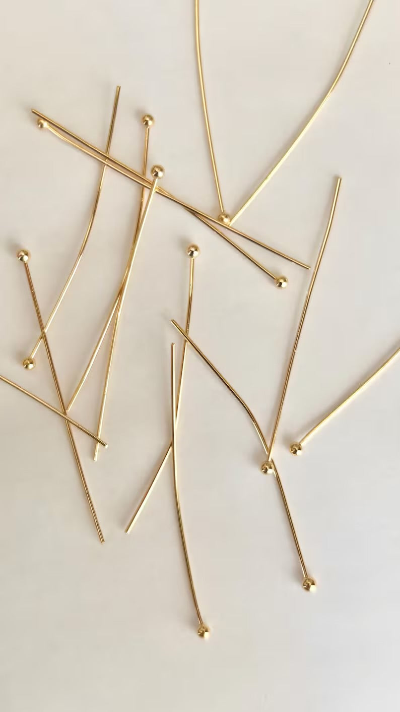 5 Clous tête boule 40mm laiton or fin 24K