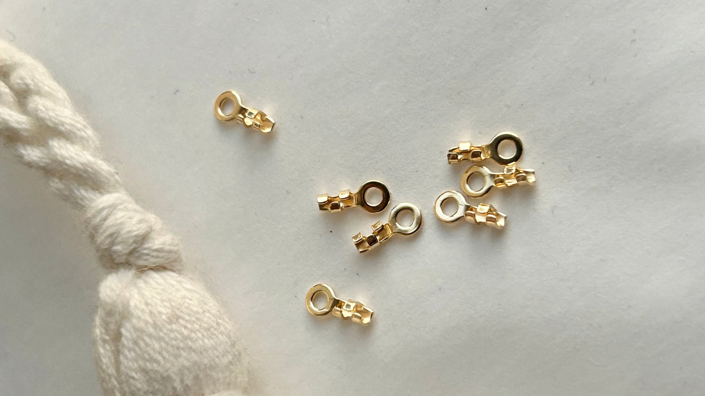Embouts fins vermeil x4 à écraser argent massif 925, + plaqué or 24 carats, poinçonné 925 embout 3 griffes 0,8/1mm, MIYUKI, cordons, chaînes