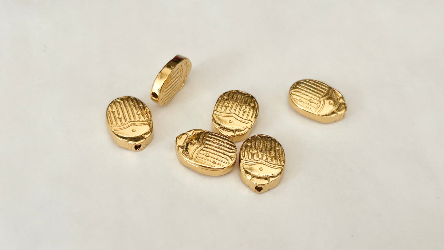 Scarabée 13x9,5mm doré, connecteur scarabée bombé plaqué or 24 carats