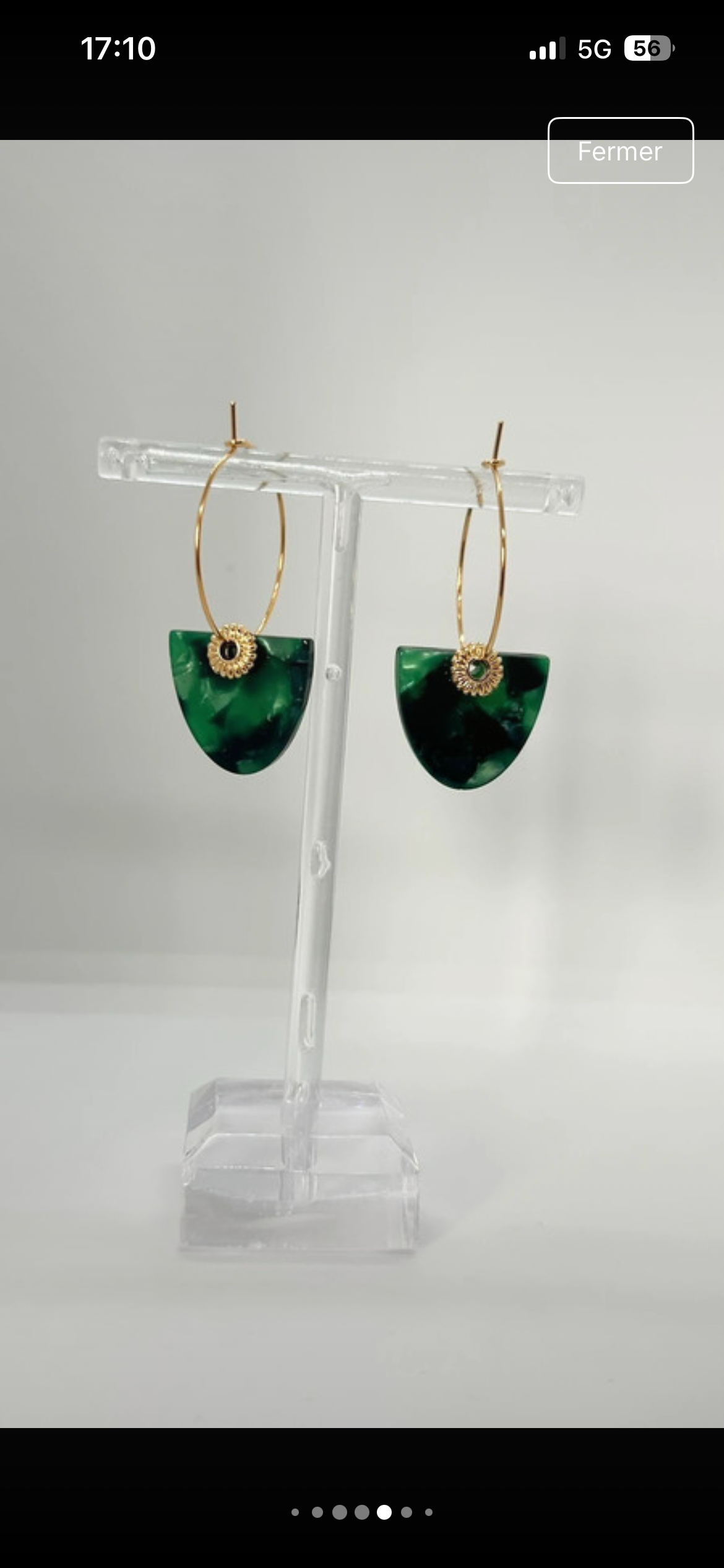 Boucles d'oreilles dorées et vertes, créoles plaqué or Français