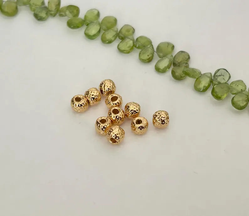 Perle Intercalaire ronde martelé, rondelle boule 4x5mm, plaqué or micro rondelle dorée, Heishi doré