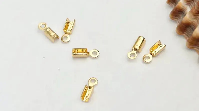 2 Embouts à pincer 7,5mm, apprêt laiton 7,5x2,4mm plaqué or, embout chaîne, cordon, fil de soie,