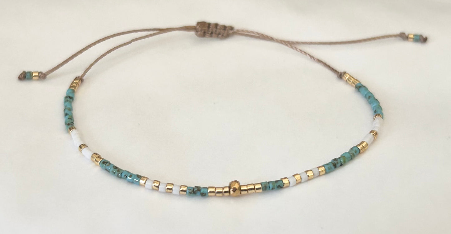 Bracelet Miyuki Picasso turquoise, blanc et doré