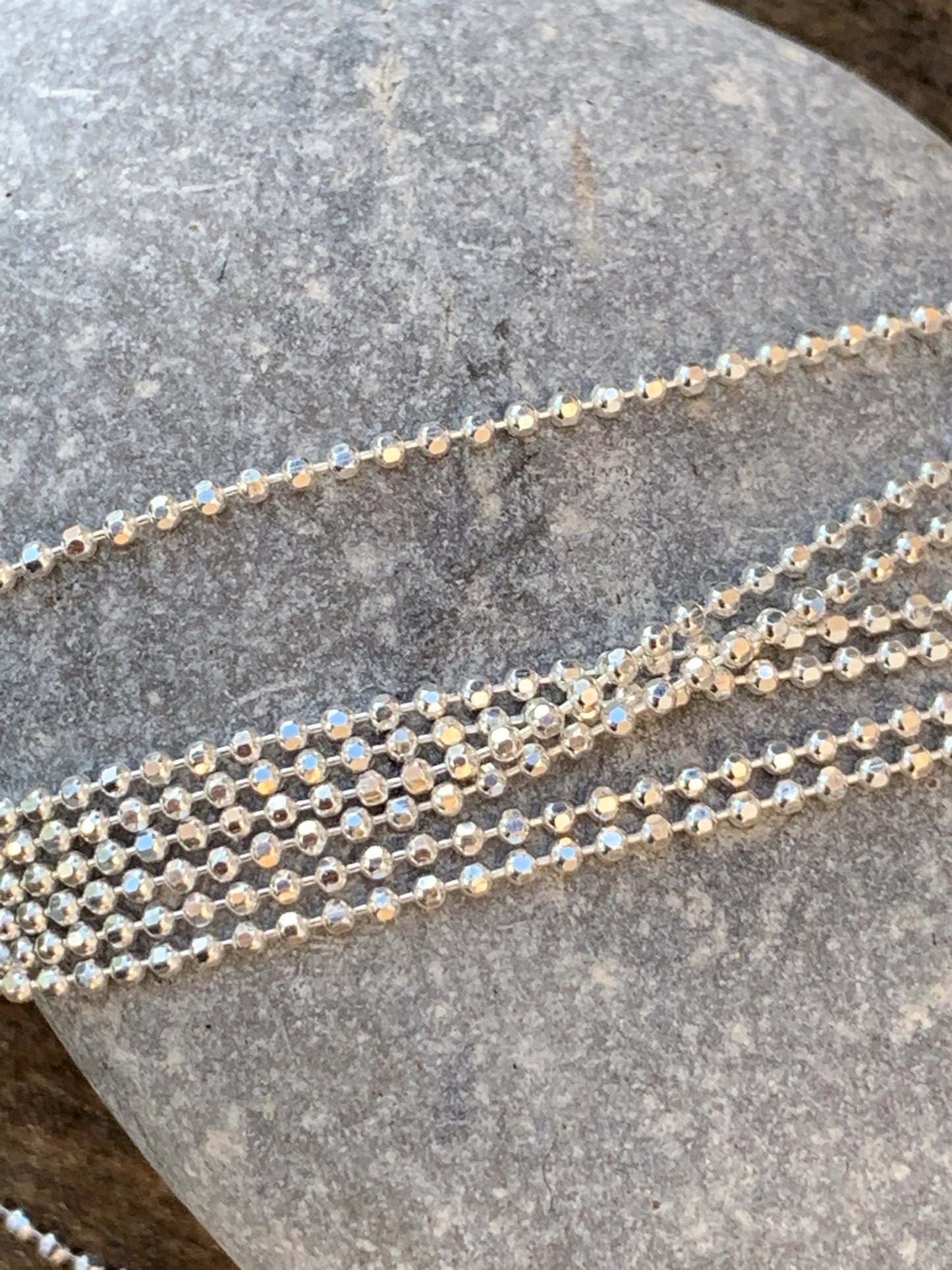 Chaîne boules facettées en argent 925 véritable 1mm, Morceau de chaîne bille diamantée en argent pur 925/1000