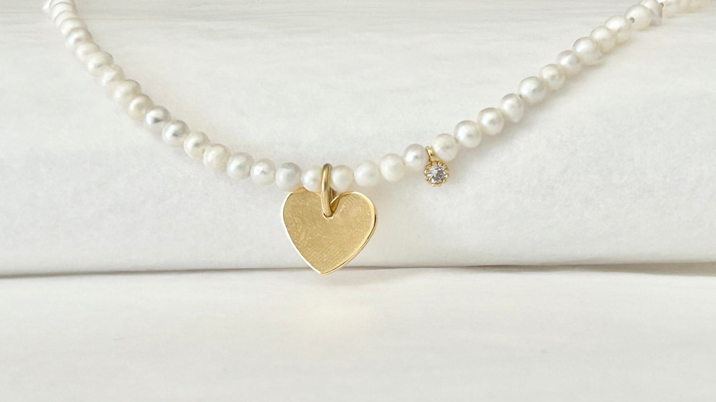 Collier Cœur plaqué or, solitaire zircon et véritables Perles d’eau douce naturelles, ne ternit pas