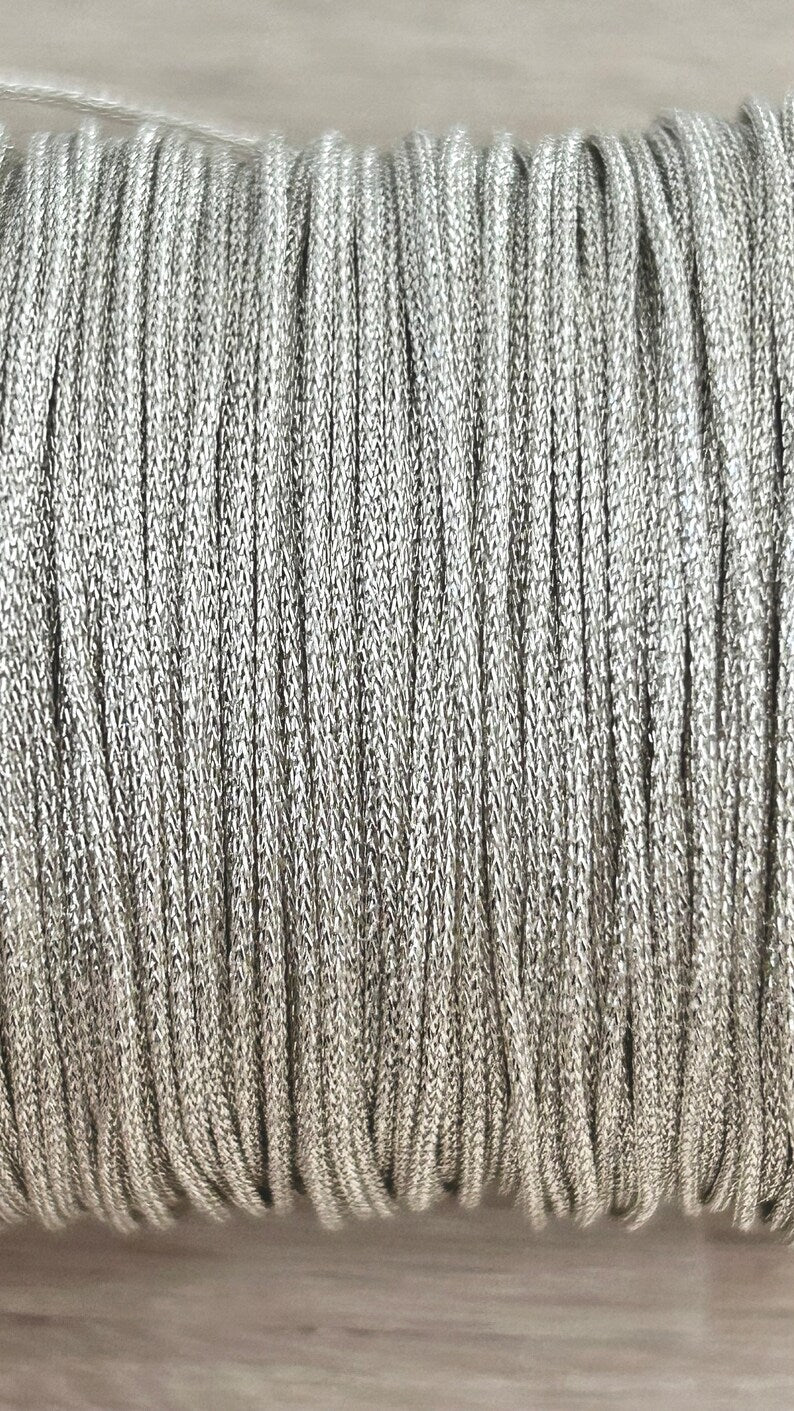 2 mètres cordon 1mm polyester métallisé, fil polyester 1 mm bracelet