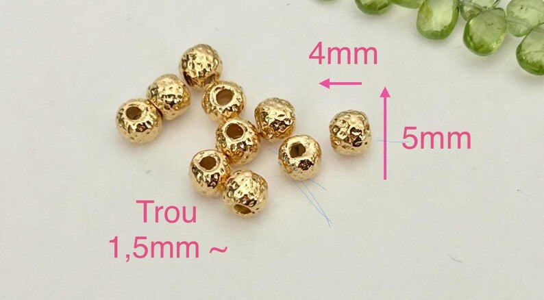 Perle Intercalaire ronde martelé, rondelle boule 4x5mm, plaqué or micro rondelle dorée, Heishi doré