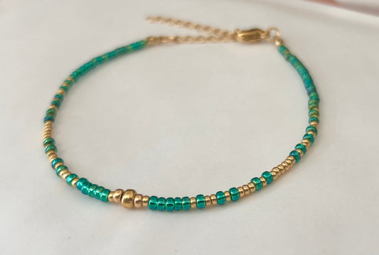 Bracelet Miyuki rocaille vert et doré
