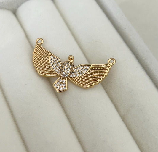Pendentif Aigle zircons 31,5x17,5mm  Plaque or 24 carats, connecteur aigle envol doré et strass,