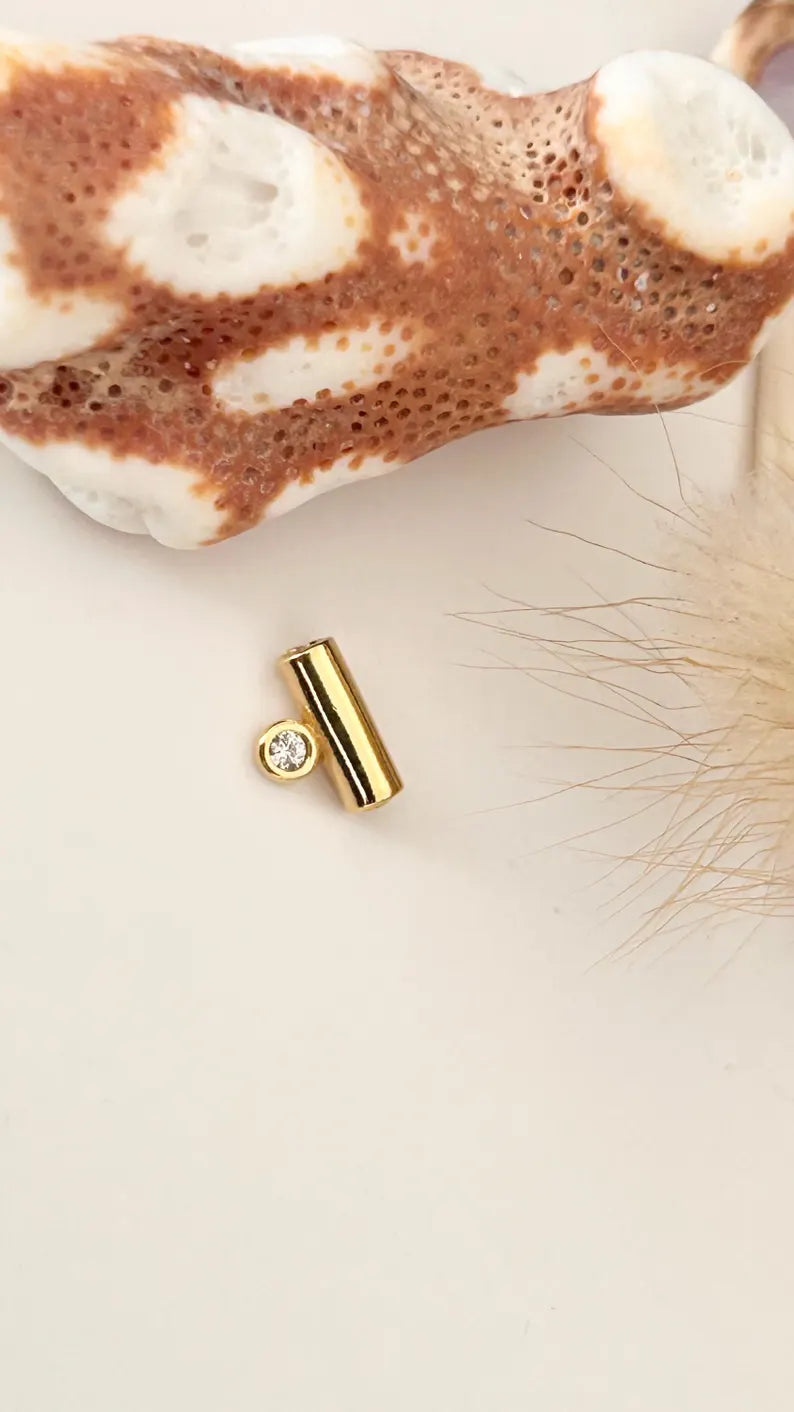 Perle Tube avec zircon 3mm x 8mm, doré or fin 24 carats, perle tube strass 2 trous pour collier, bracelet, diy, choker gemmes naturelles..