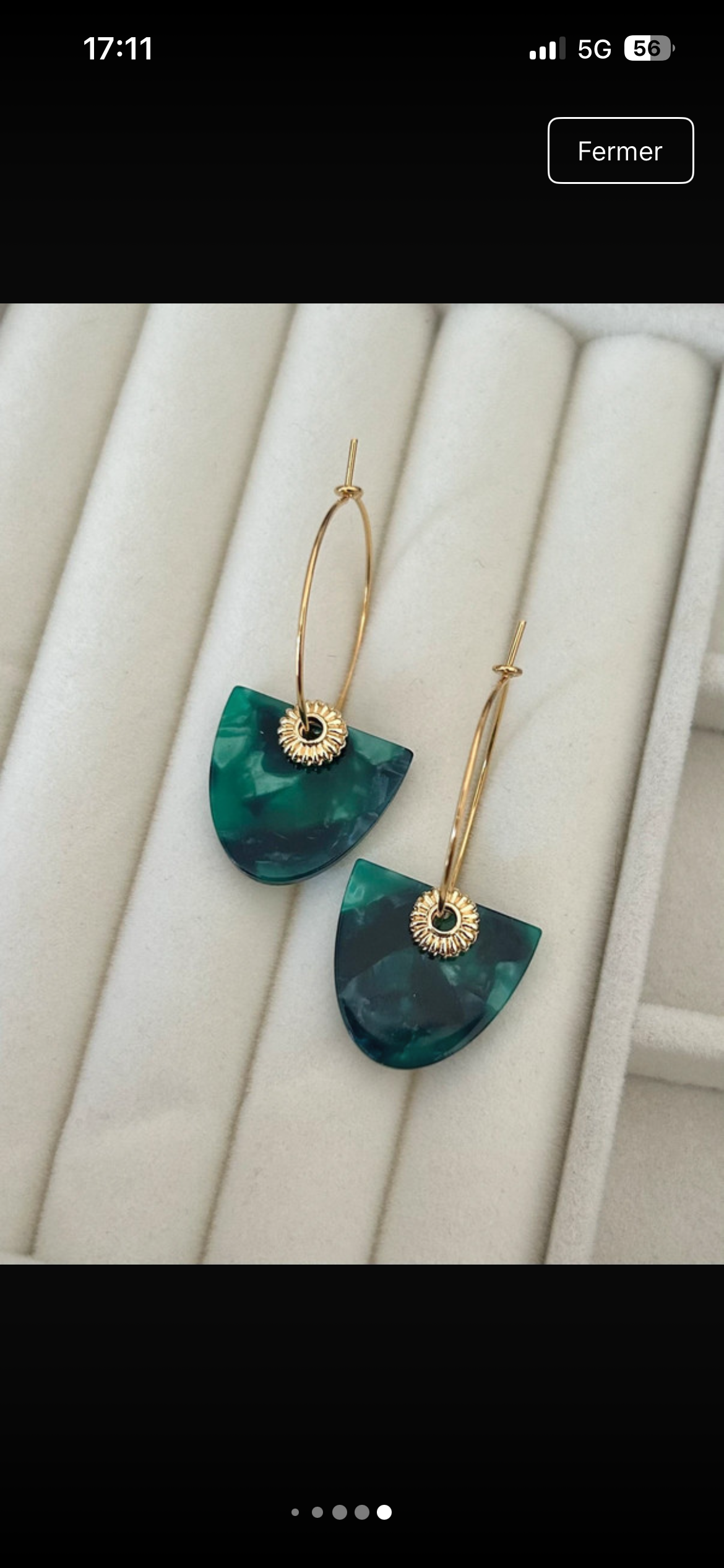Boucles d'oreilles dorées et vertes, créoles plaqué or Français