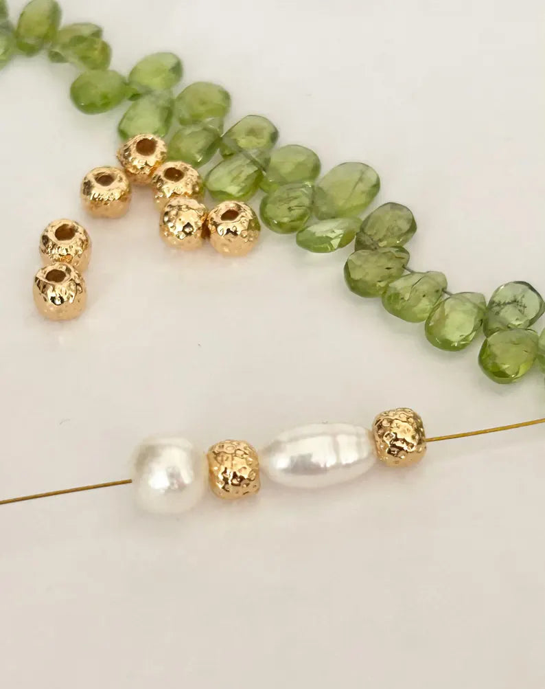 Perle Intercalaire ronde martelé, rondelle boule 4x5mm, plaqué or micro rondelle dorée, Heishi doré