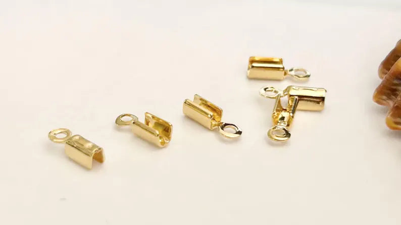 2 Embouts à pincer 7,5mm, apprêt laiton 7,5x2,4mm plaqué or, embout chaîne, cordon, fil de soie,