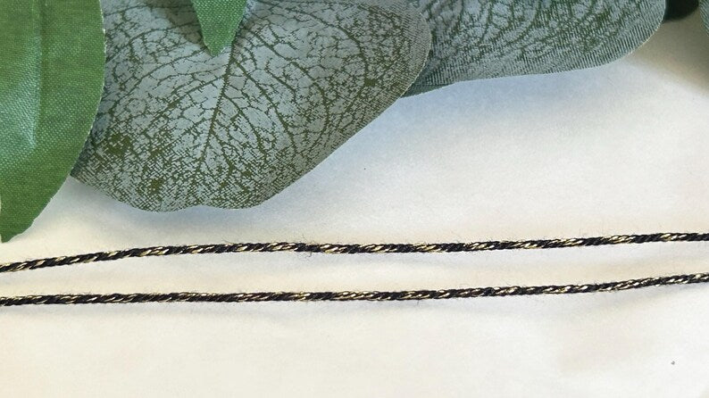 2 mètres fil coton et lurex 1mm, noir et doré, pour bracelet, collier, créations de bijoux ou macramé