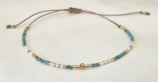 Bracelet Miyuki Picasso turquoise, blanc et doré