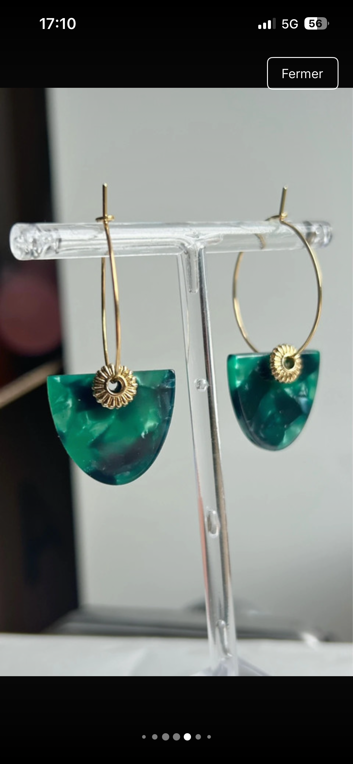 Boucles d'oreilles dorées et vertes, créoles plaqué or Français
