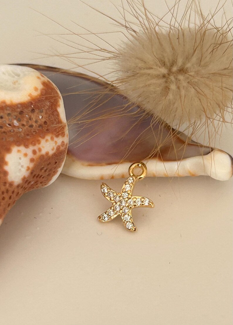 Étoile de mer 8mm strass et plaqué or plaqué or 24 carats, étoile mer plaqué or 24 K, petits diamants zircon