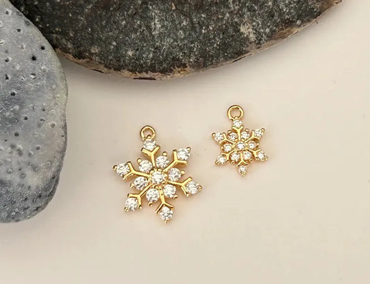 Flocon de neige 8mm / 13mm strass et plaqué or plaqué or 24 carats, étoile mer plaqué or 24 K, petits diamants zircon