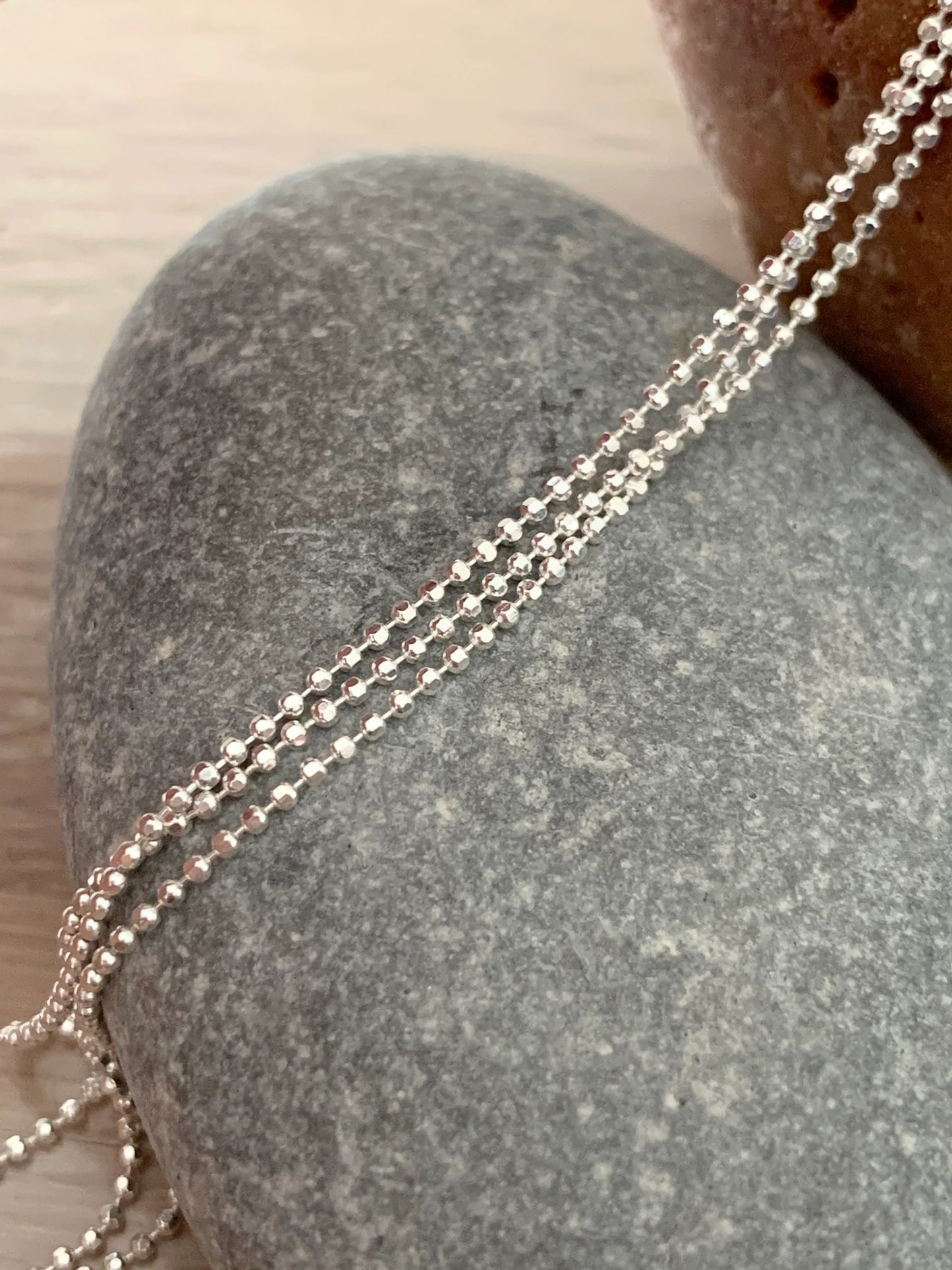 Chaîne boules facettées en argent 925 véritable 1mm, Morceau de chaîne bille diamantée en argent pur 925/1000