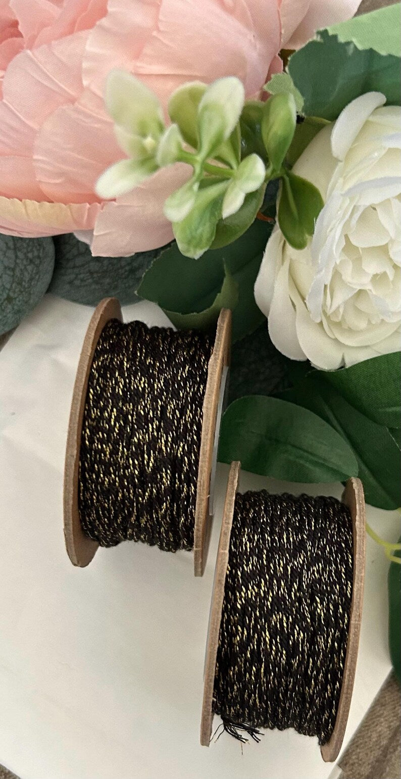 2 mètres fil coton et lurex 1mm, noir et doré, pour bracelet, collier, créations de bijoux ou macramé