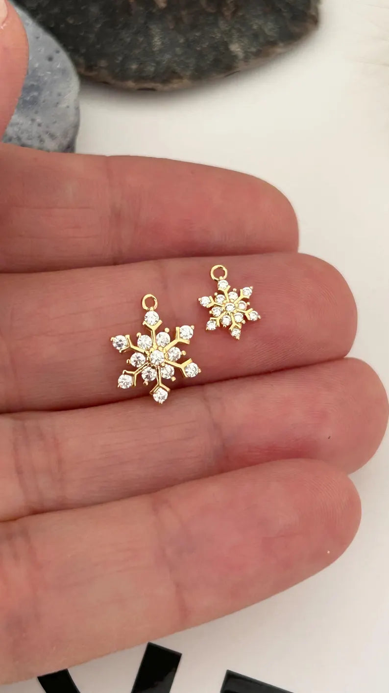 Flocon de neige 8mm / 13mm strass et plaqué or plaqué or 24 carats, étoile mer plaqué or 24 K, petits diamants zircon
