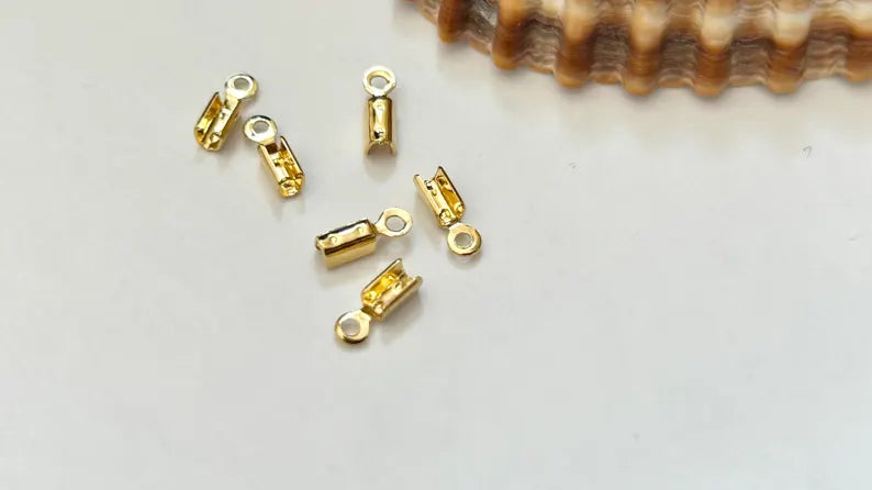 2 Embouts à pincer 7,5mm, apprêt laiton 7,5x2,4mm plaqué or, embout chaîne, cordon, fil de soie,