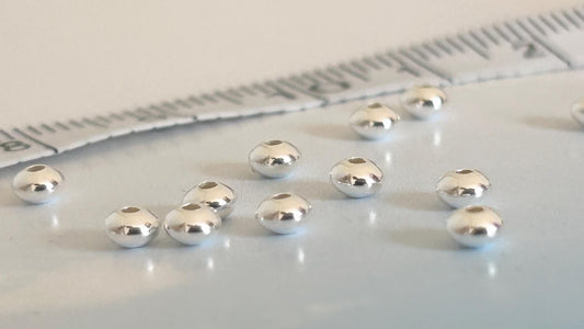 Rondelle lisse 3 x 2mm / 4 x 2,8mm argent massif 925, Intercalaires argenté, soucoupe ovale bombée fournitures bijoux