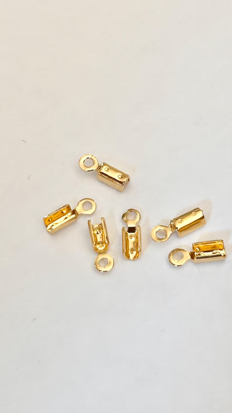 2 Embouts à pincer 7,5mm, apprêt laiton 7,5x2,4mm plaqué or, embout chaîne, cordon, fil de soie,